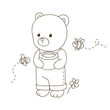 Cute cartoon bear for coloring book