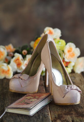 Fashion high heel shoes, flowers and day planner. Business woman concept