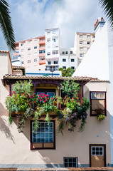 Fototapeta premium Balkonhäuser in der Avenida Maritima in Santa Cruz; La Palma, Kanaren, Spanien
