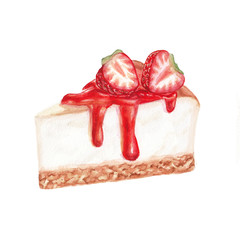 Watercolor strawbarry cheesecake