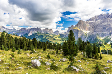 Fototapeta premium Hiking and trekking in the beautiful Mountains of Dolomites, Italy