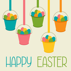 Happy Easter greeting card with decorative buckets. Concept can be used for holiday invitations and posters