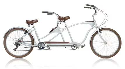 Tuinposter Retro stijl tandem fiets geïsoleerd op een witte © vladstar