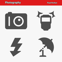 Photography Icons. Professional, pixel perfect icons optimized for both large and small resolutions. EPS 8 format.