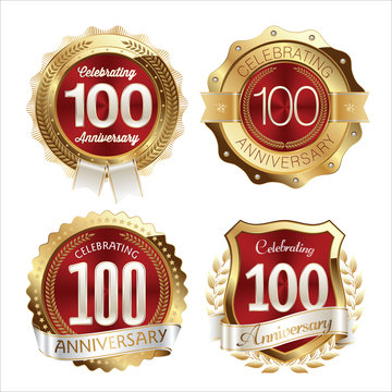 Gold and Red Anniversary Badges 100th Years Celebration