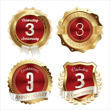 Gold and Red Anniversary Badges 3rd Years Celebration