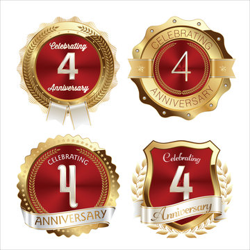 Gold and Red Anniversary Badges 4th Years Celebration