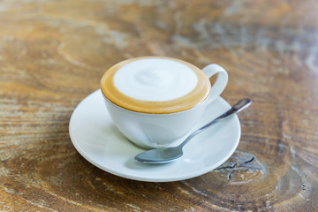 Close up coffee on wood table