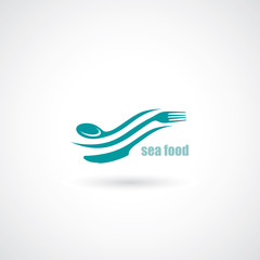 Sea food symbol with spoon, fork and knife