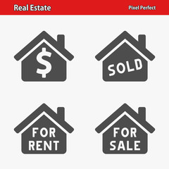 Real Estate Icons. Professional, pixel perfect icons optimized for both large and small resolutions. EPS 8 format.