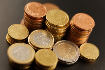 Coins on a black background