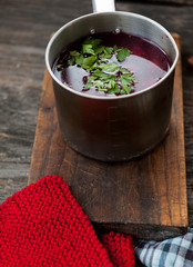 Traditional Romanian sour vegetable soup - borsch