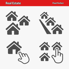 Real Estate Icons. Professional, pixel perfect icons optimized for both large and small resolutions. EPS 8 format.