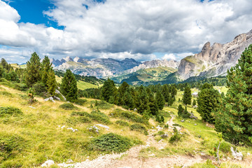 Fototapeta na wymiar Hiking and trekking in the beautiful Mountains of Dolomites, Italy