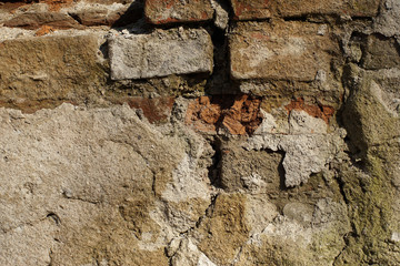 Part of the old wall crumbling abandoned building.