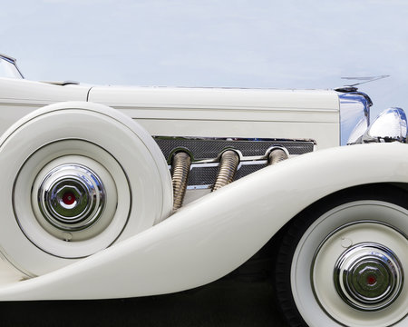 White Duesenberg classic antique automobile