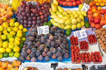 Colorful fruits for sale at a market in Istanbul, Turkey