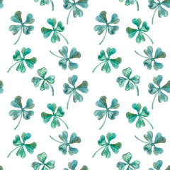 Seamless pattern watercolor clover. Vector St. Patrick's Day. Shamrock.