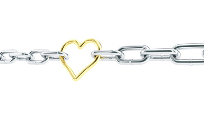 Heart gold in Chains. 3d Illustrations on a white background