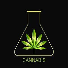Cannabis leaf icon. Green flask with cannabis leaf, logos design.