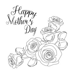mothers day greeting card with roses, coloring page for adults, illustration