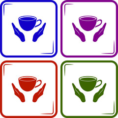 Cup in his hand. Vector icon