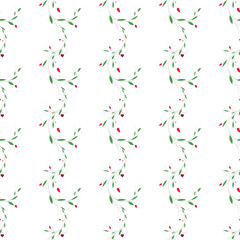 Abstract floral vector seamless pattern with fragility curl branch, leaves and hearts.