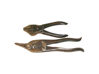 Old pliers on white background.