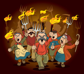 Angry villagers on the march