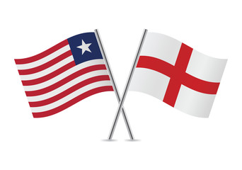Liberian and English flags. Vector illustration.