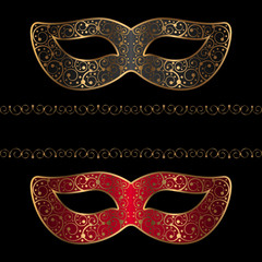 black and red masks with golden ornament