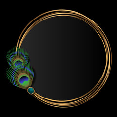 golden frame with peacock feathers