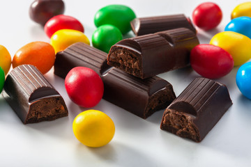 Colorful candy and chocolate bars