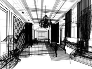 abstract sketch design of interior luxury  bedroom
