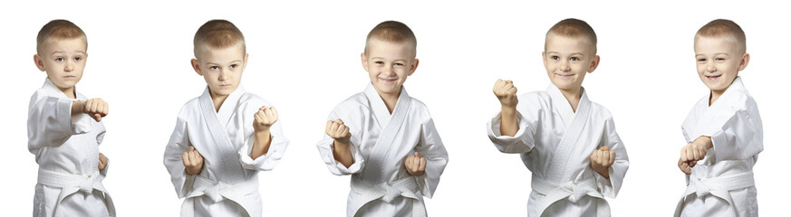 Cheerful athlete is standing in the rack karate collage © andreyfire