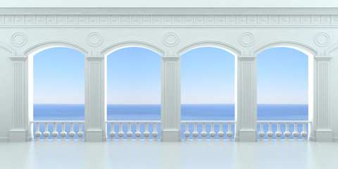 Four arched niches 3. White arcade with a balustrade overlooking the ocean