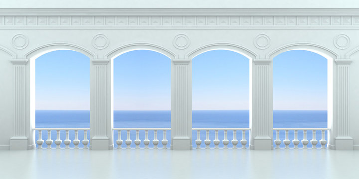 Four arched niches 3. White arcade with a balustrade overlooking the ocean