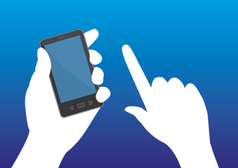 Left hand holds a mobile phone