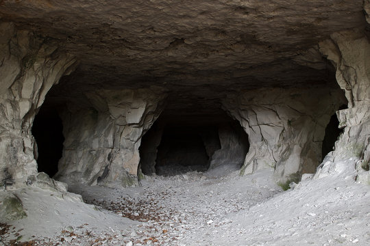 stone cave inside. view near the entrance