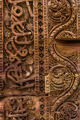 Detail of Qutub (Qutb) Minar, the tallest free-standing stone tower in the world, and the tallest minaret in India, constructed with red sandstone and marble in 1199 AD. Unesco World Heritage. India