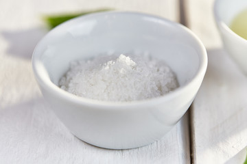 Sea salt in a white dish