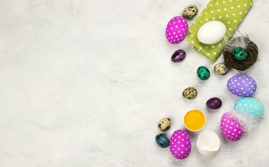 Various colorful decorated Easter eggs