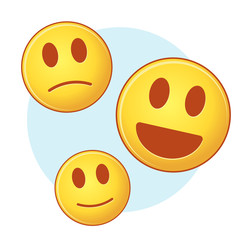Set of vector emoji on blue and white background