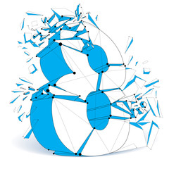 3d vector digital wireframe number 8 broken into different particles