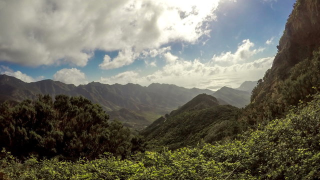 Scenic view on the mountains with clouds in Anaga natural park on the northen part of Tenerife island. Time lapse video