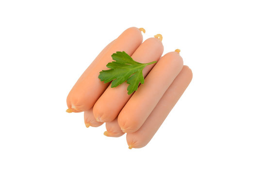 Hill sausages with parsley leaf on isolate