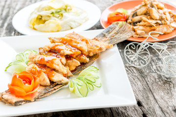 Thai foods and appetizers presented