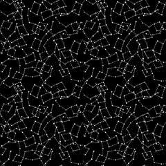 Seamless pattern with constellations on black background.