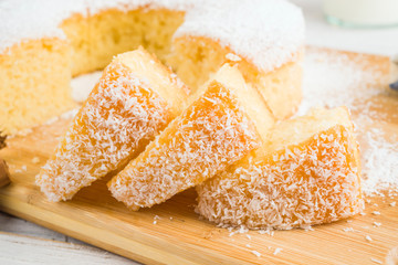 homemade bundt cake on wooden board