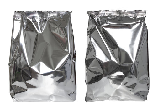 set of foil package bag isolated on white with clipping path